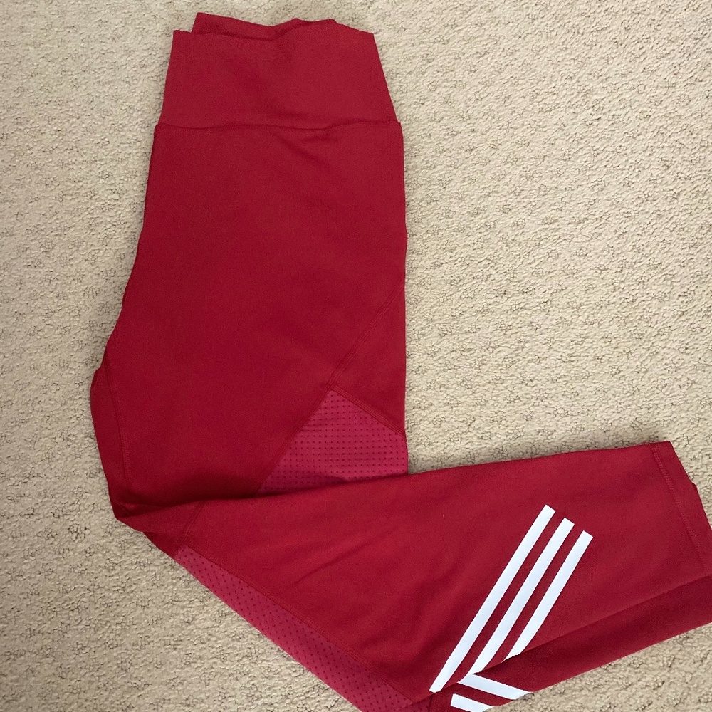 Red Adidas Athletic Leggings Mesh